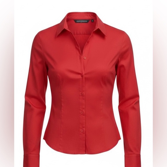 French Connection Tops - French Connection Red Button Down Blouse Womens M Fitted Stretch Office